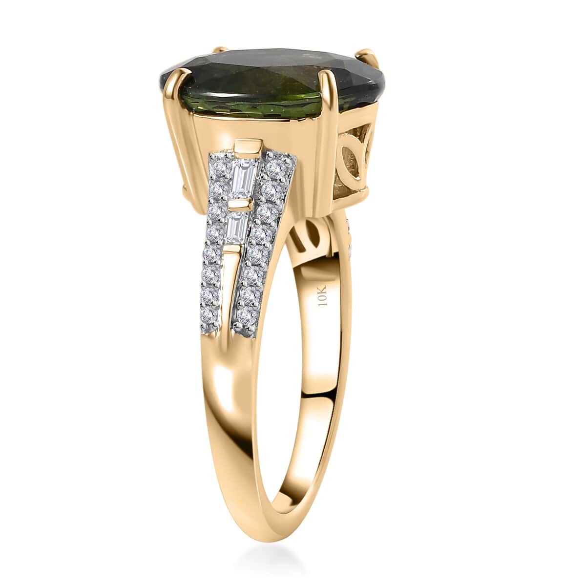 Luxoro 10K Yellow Gold AAA Tanzanian Natural Green Apatite and Diamond Ring (Size 6.0) 5.10 ctw image number 3