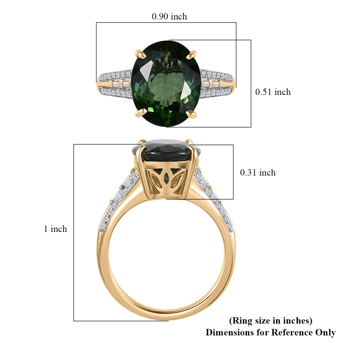 Luxoro 10K Yellow Gold AAA Tanzanian Natural Green Apatite and Diamond Ring (Size 6.0) 5.10 ctw image number 5