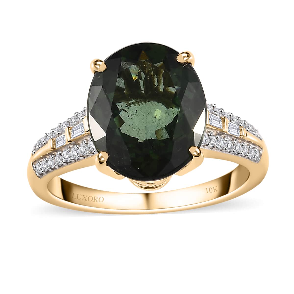 Luxoro 10K Yellow Gold AAA Tanzanian Natural Green Apatite and Diamond Ring (Size 7.0) 5.10 ctw image number 0