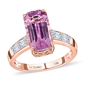 Luxoro 14K Rose Gold AAA Patroke Kunzite and G-H I2 Diamond Ring (Size 5.5) 7.35 ctw