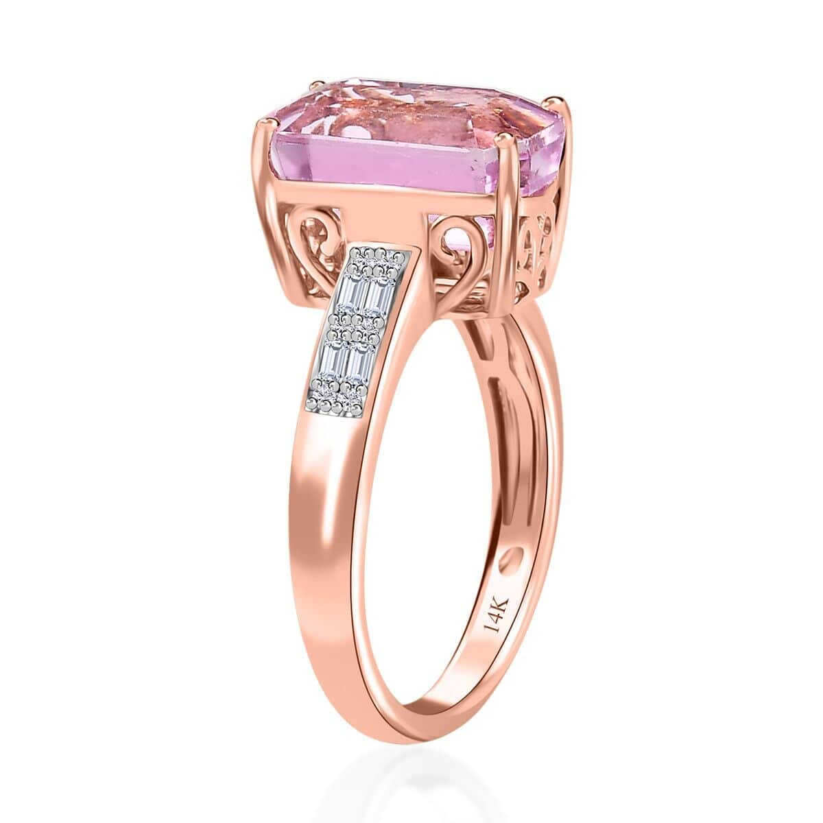Luxoro 14K Rose Gold AAA Patroke Kunzite and G-H I2 Diamond Ring (Size 5.5) 7.35 ctw image number 3