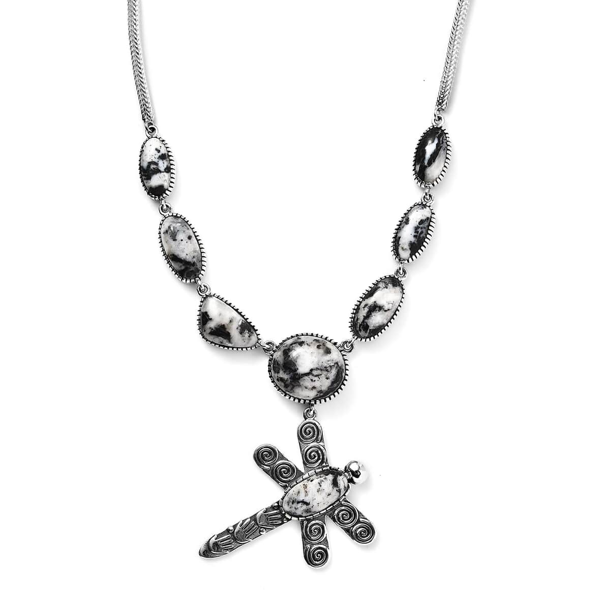 Artisan Crafted White Buffalo 31.50 ctw Dragonfly Necklace 18-20 Inches in Sterling Silver image number 0