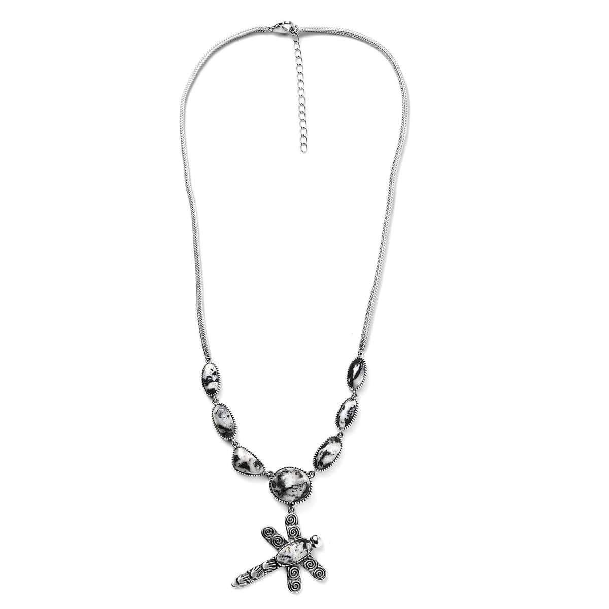 Artisan Crafted White Buffalo 31.50 ctw Dragonfly Necklace 18-20 Inches in Sterling Silver image number 3