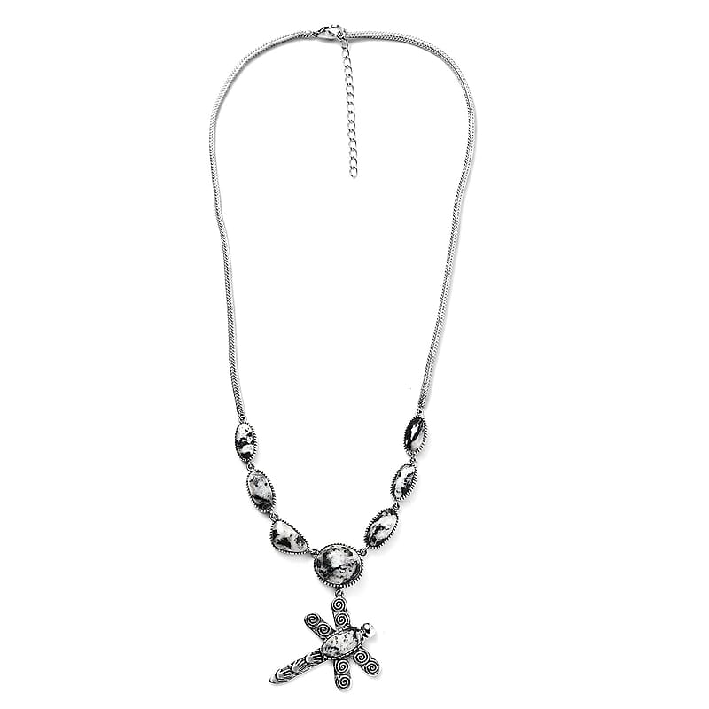 D'Joy Artisan Crafted White Buffalo 31.50 ctw Dragonfly Necklace 18-20 Inches in Sterling Silver