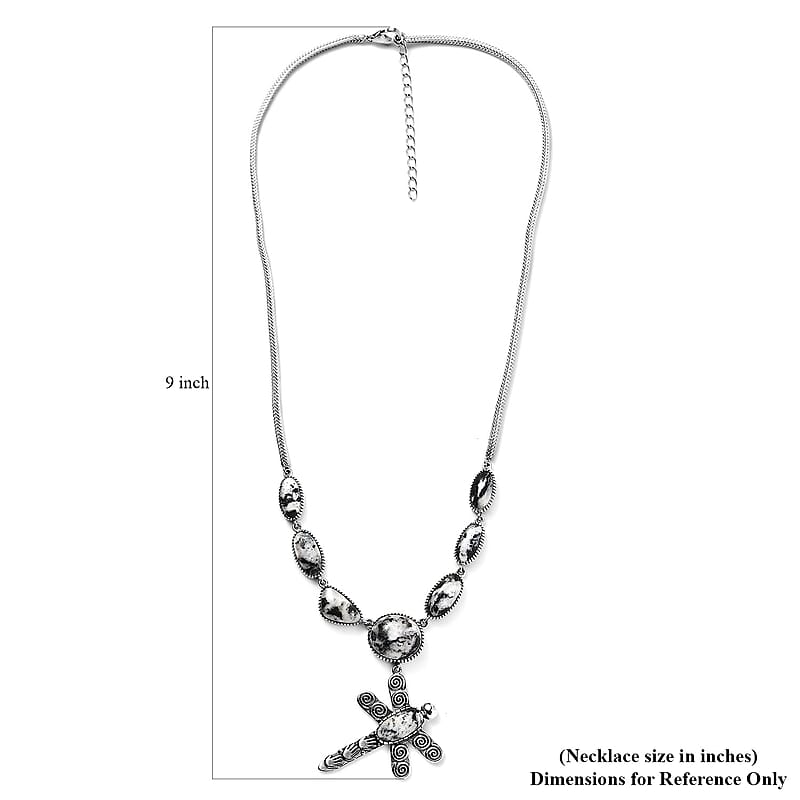 D'Joy Artisan Crafted White Buffalo 31.50 ctw Dragonfly Necklace 18-20 Inches in Sterling Silver