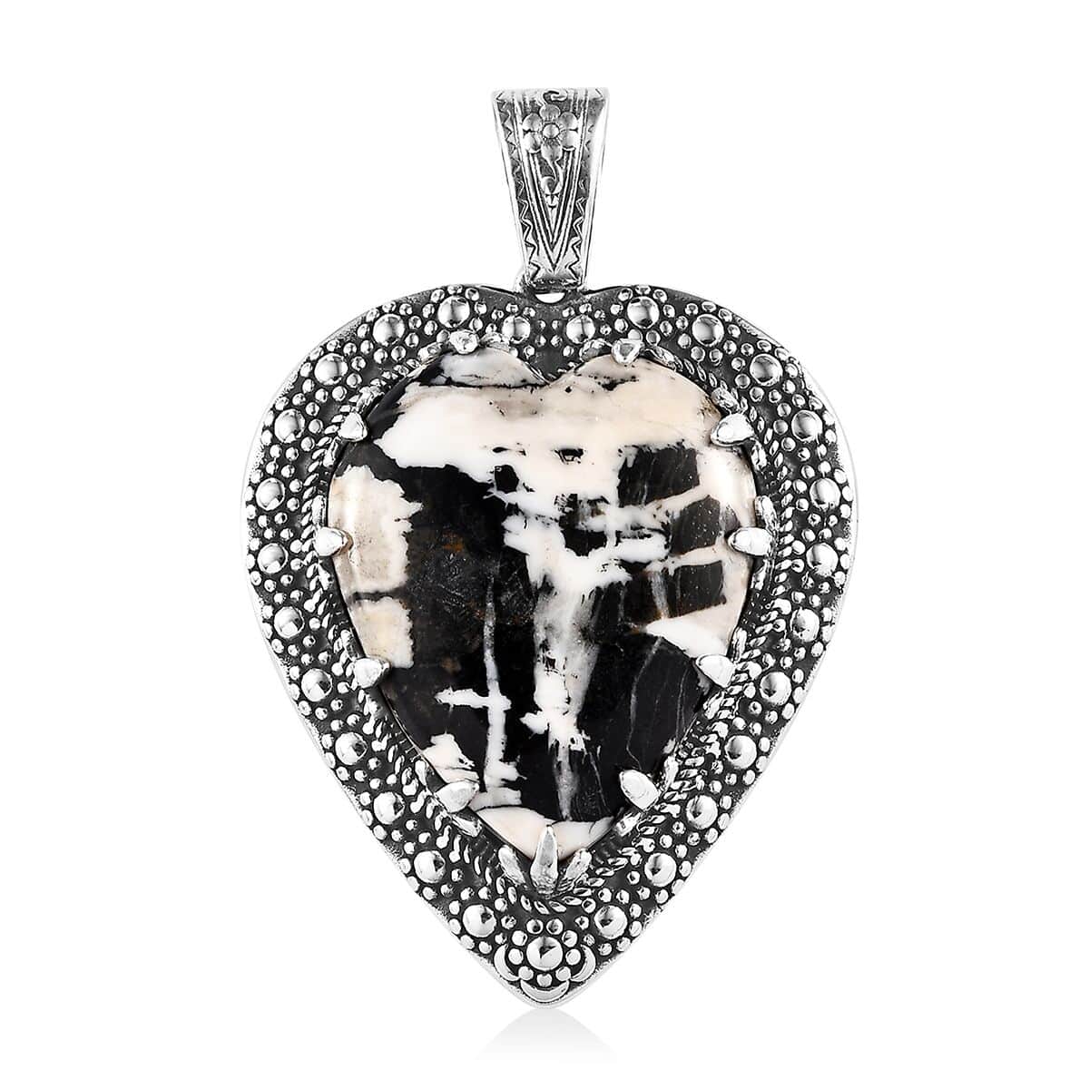 Artisan Crafted White Buffalo Heart Shape Pendant in Sterling Silver 41.85 ctw image number 0