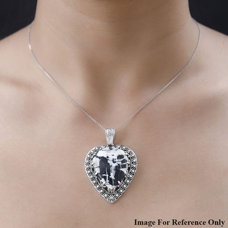 D'Joy Artisan Crafted White Buffalo 41.85 ctw Heart Shape Pendant without Chain in Sterling Silver