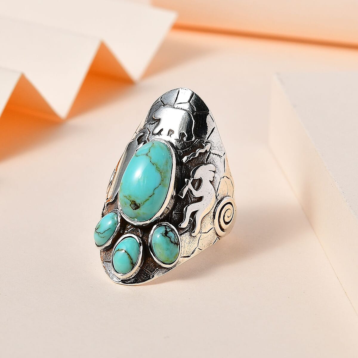 Artisan Crafted Blue Moon Turquoise Ring in Sterling Silver (Size 7.0) 5.40 ctw image number 1
