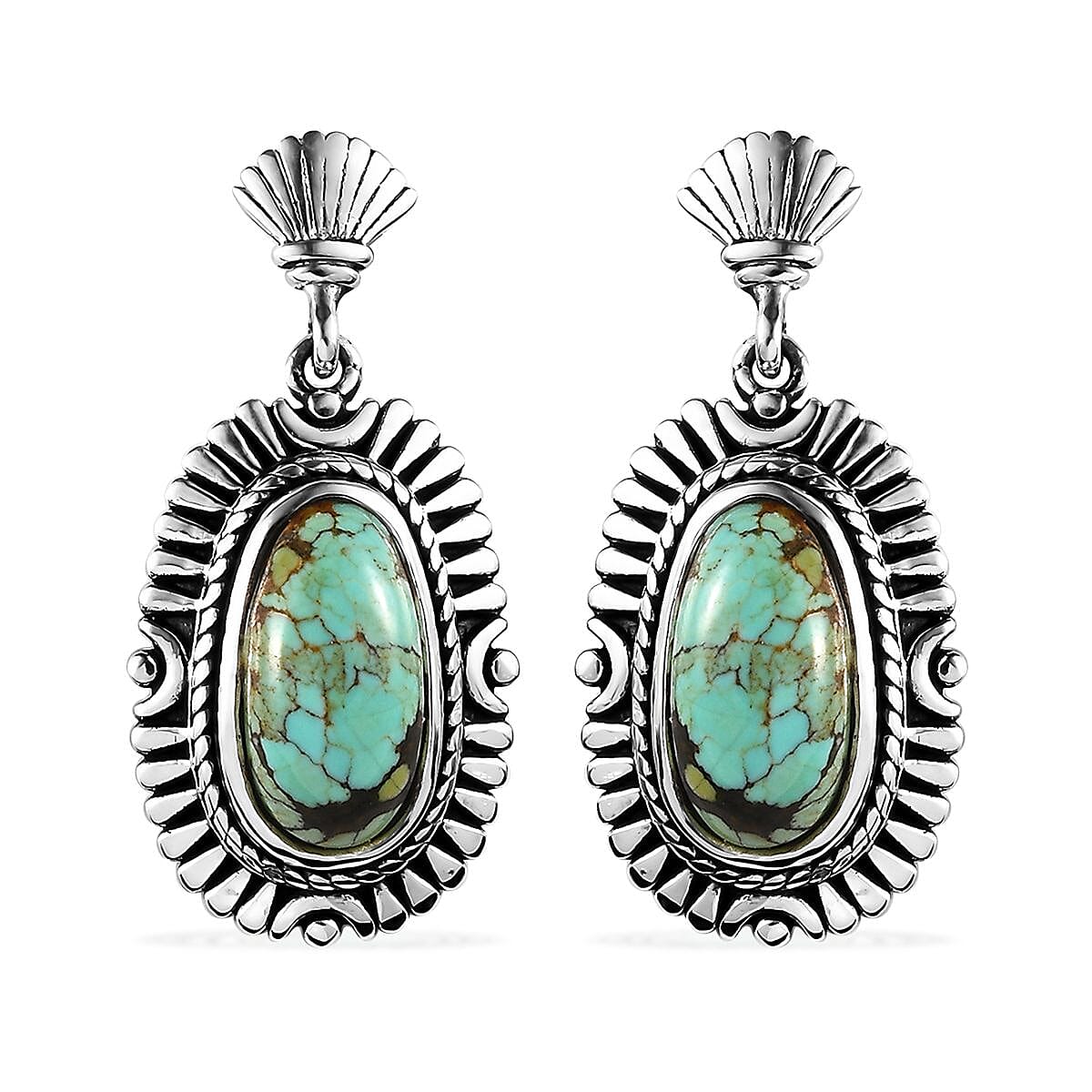 Artisan Crafted Blue Moon Turquoise Earrings in Sterling Silver 5.10 ctw