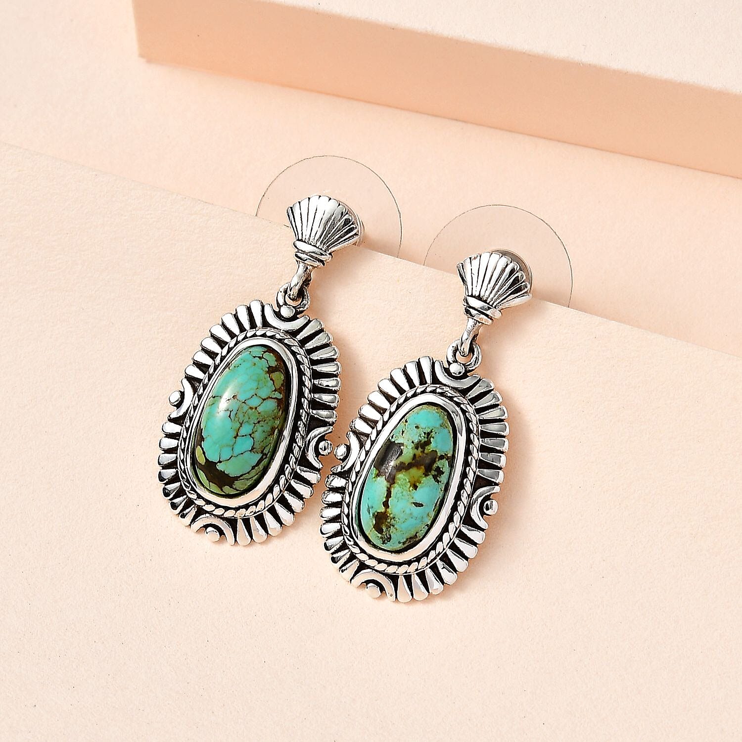Artisan Crafted Blue Moon Turquoise Earrings in Sterling Silver 5.10 ctw