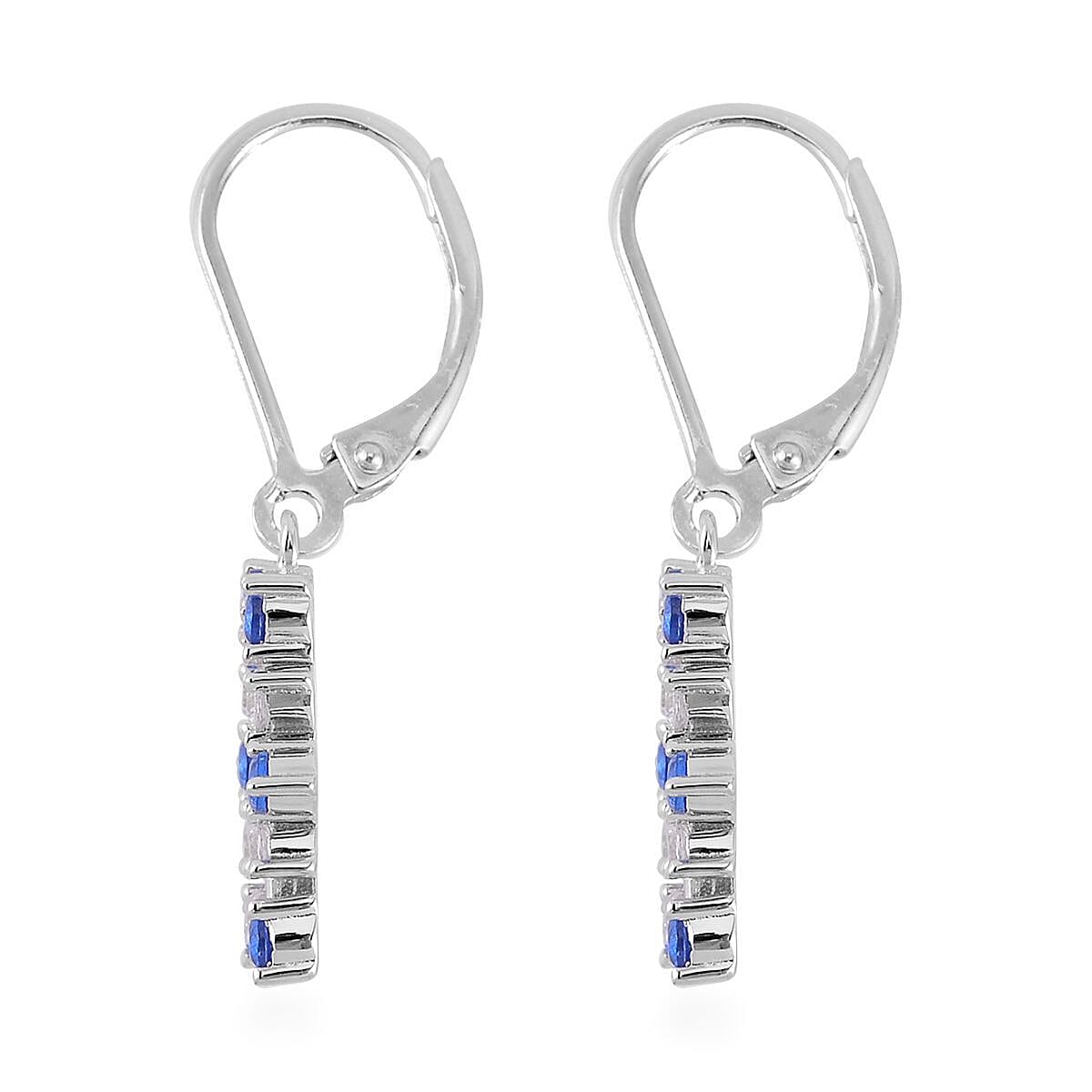 Simulated Diamond and Tanzanian Blue Spinel (DF) Snowflake Earrings in Rhodium Over Sterling Silver 1.15 ctw
