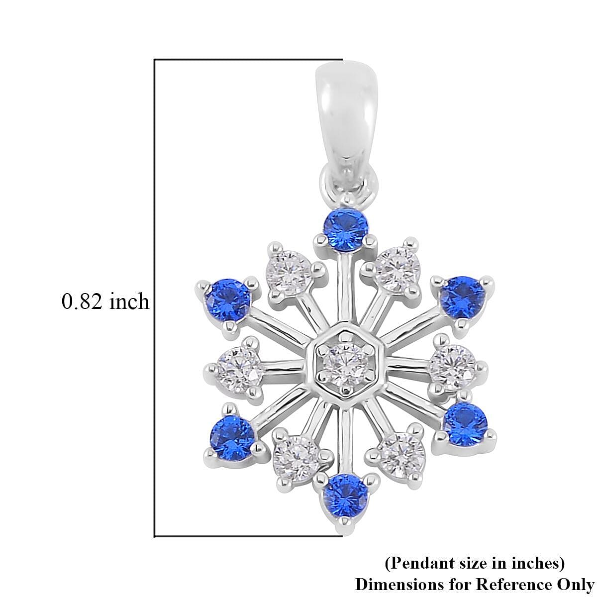 Simulated Diamond and Tanzanian Blue Spinel (DF) Snowflake Pendant in Rhodium Over Sterling Silver 0.60 ctw