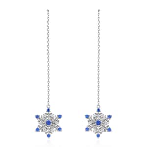 Simulated Diamond and Tanzanian Blue Spinel (DF) Snowflake Earrings in Rhodium Over Sterling Silver 1.00 ctw