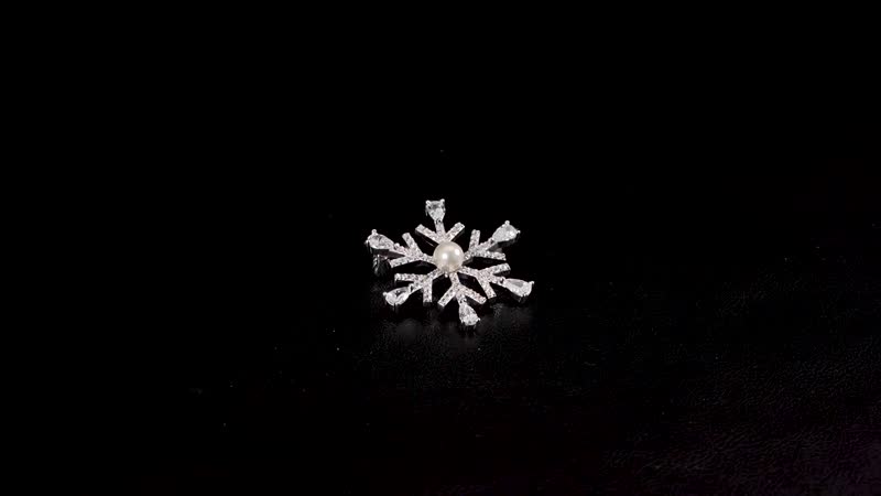 White Shell Pearl and Simulated Diamond Snowflake Brooch in Rhodium Over Sterling Silver 3.25 ctw