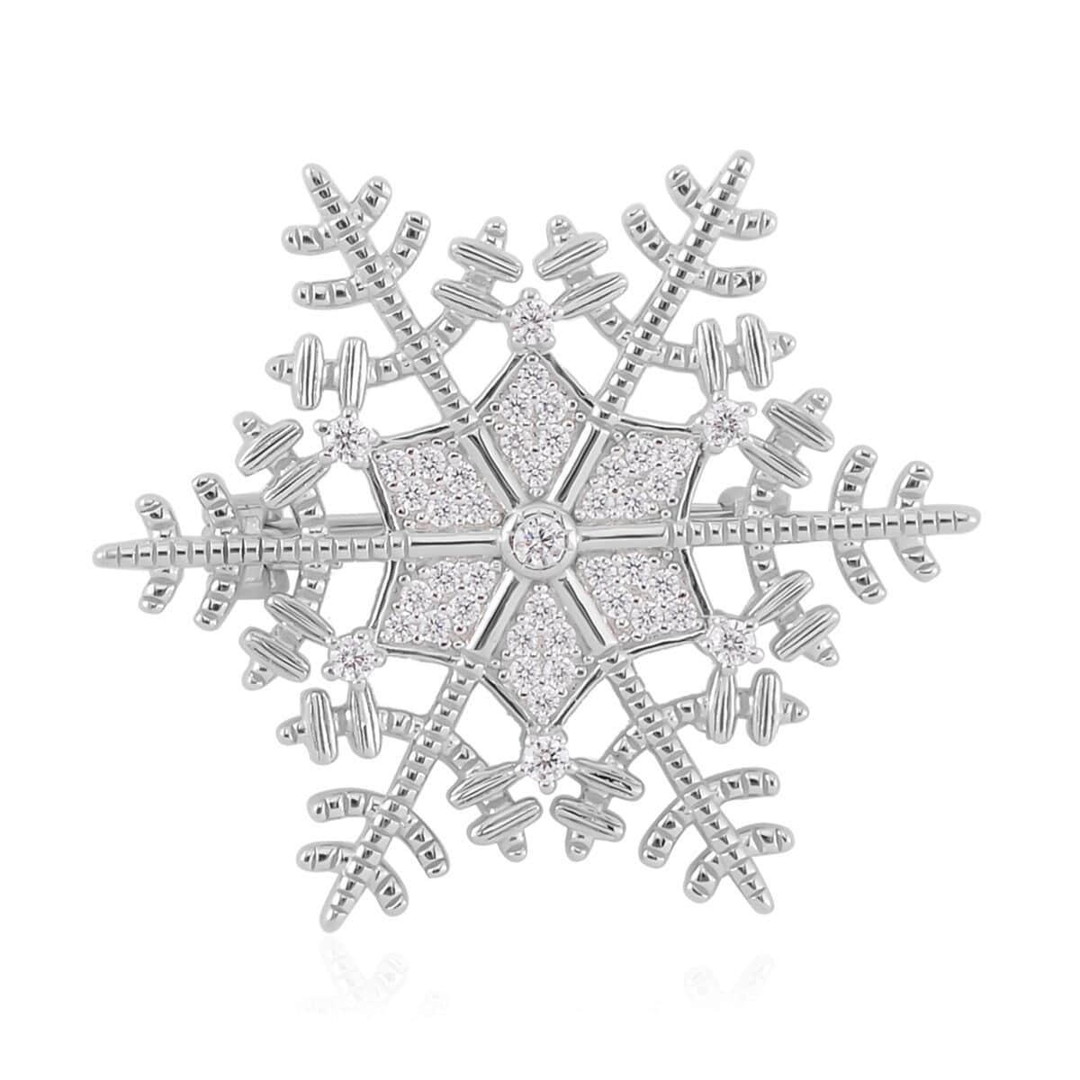 Simulated Diamond Snowflake Brooch in Rhodium Over Sterling Silver 0.75 ctw image number 0