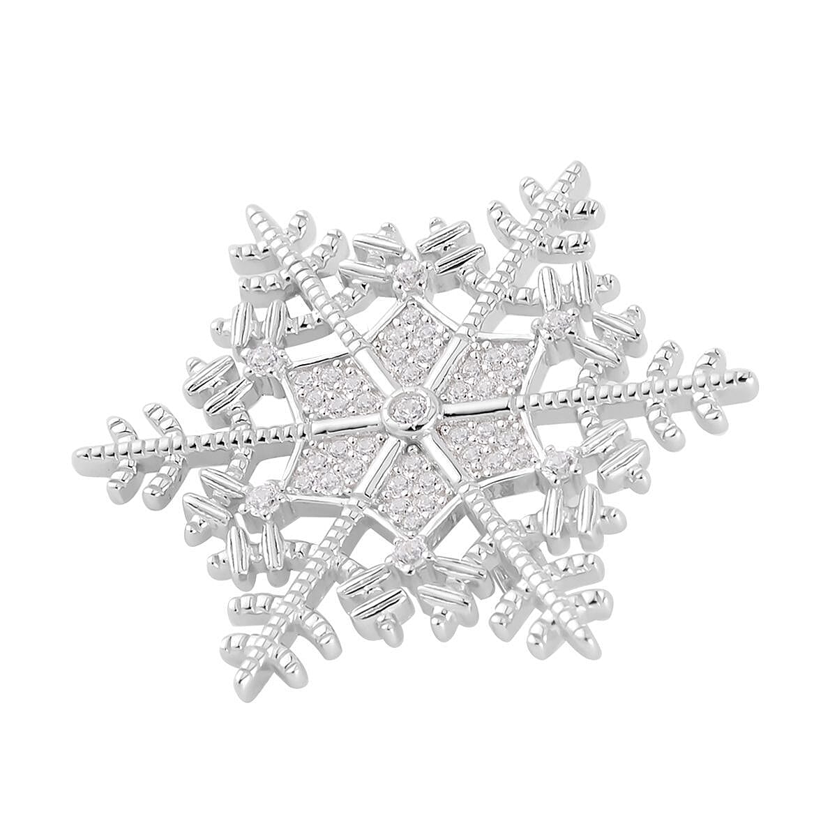 Simulated Diamond Snowflake Brooch in Rhodium Over Sterling Silver 0.75 ctw