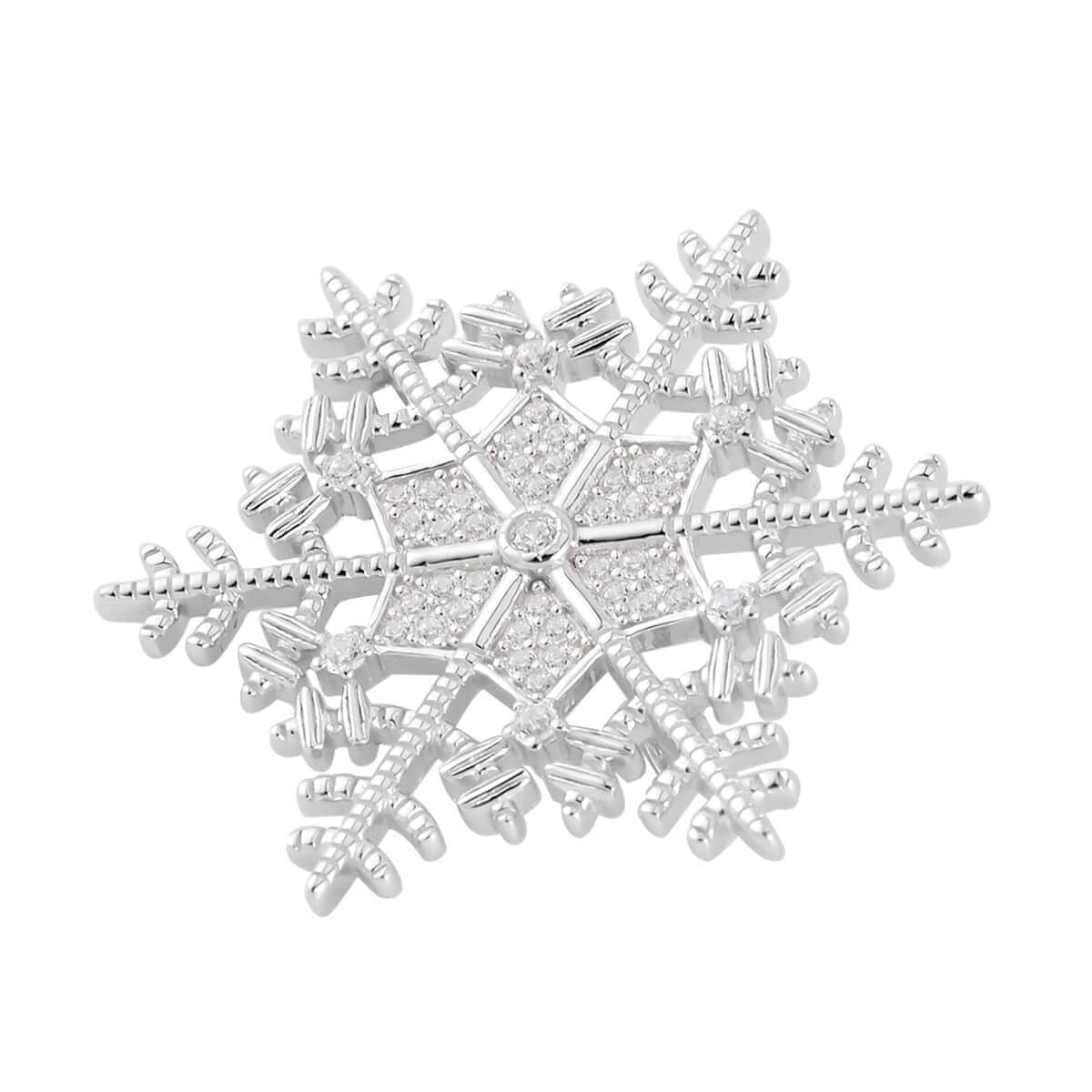 Simulated Diamond Snowflake Brooch in Rhodium Over Sterling Silver 0.75 ctw image number 2