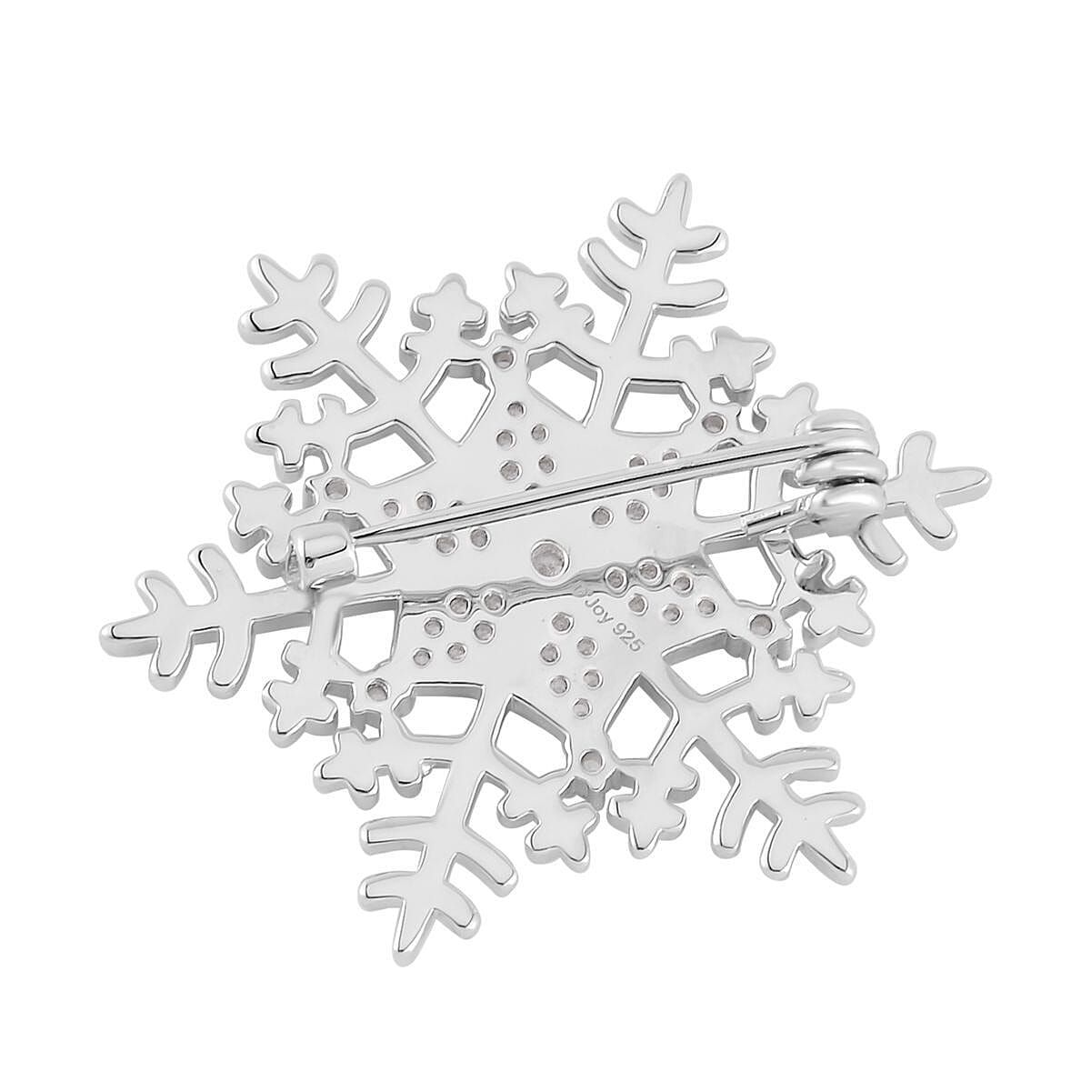 Simulated Diamond Snowflake Brooch in Rhodium Over Sterling Silver 0.75 ctw