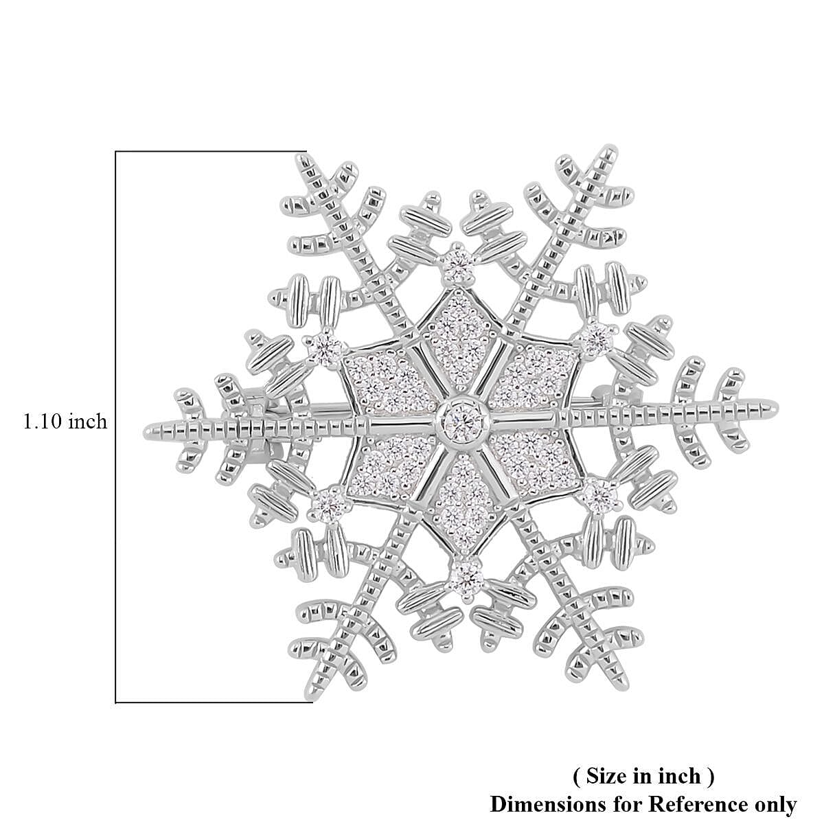 Simulated Diamond Snowflake Brooch in Rhodium Over Sterling Silver 0.75 ctw