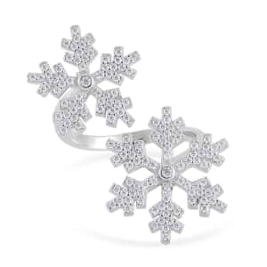 Simulated Diamond Snowflake Bypass Ring in Rhodium Over Sterling Silver (Size 6.0) 1.15 ctw
