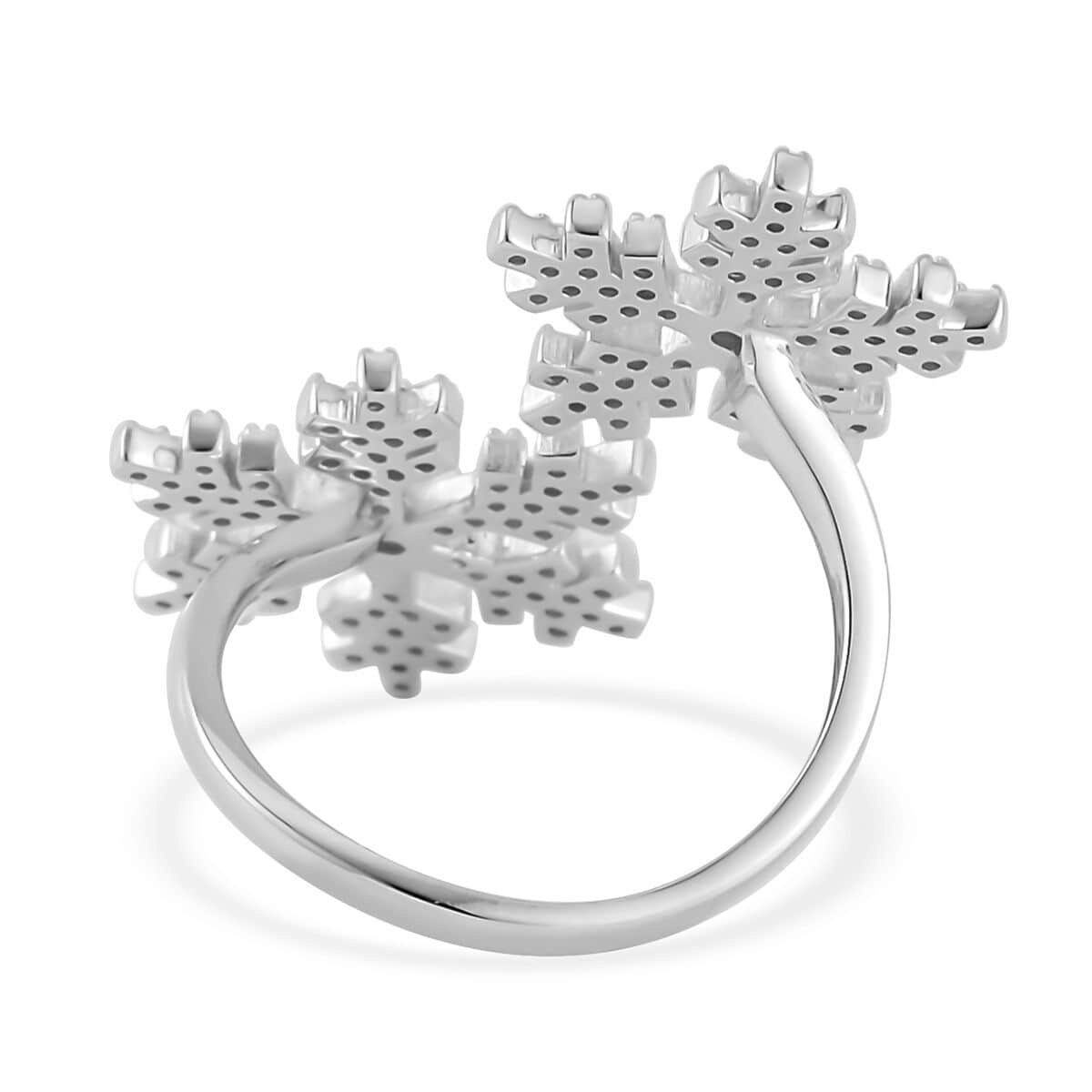 Simulated Diamond Snowflake Bypass Ring in Rhodium Over Sterling Silver (Size 6.0) 1.15 ctw image number 4