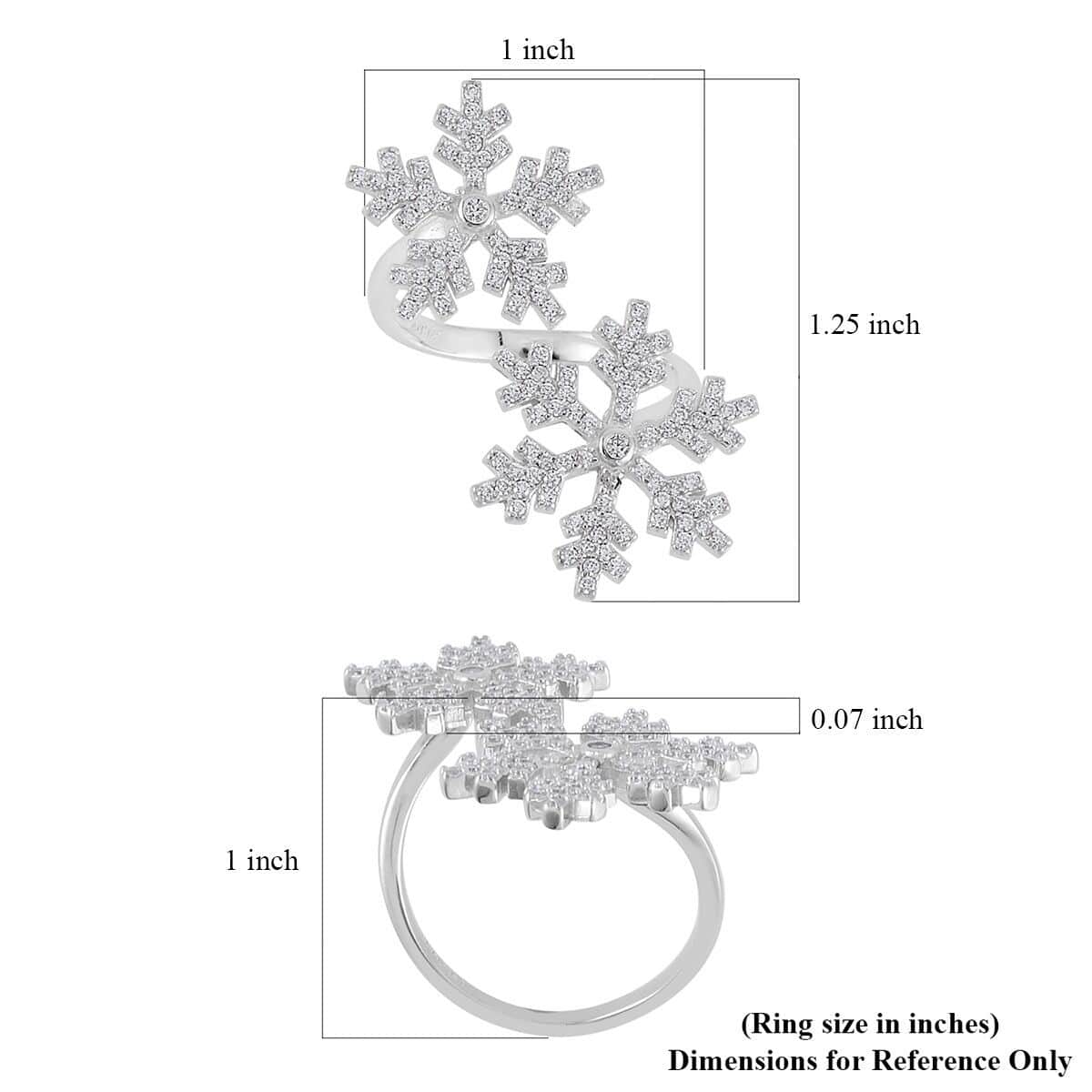 Simulated Diamond Snowflake Bypass Ring in Rhodium Over Sterling Silver (Size 6.0) 1.15 ctw image number 5