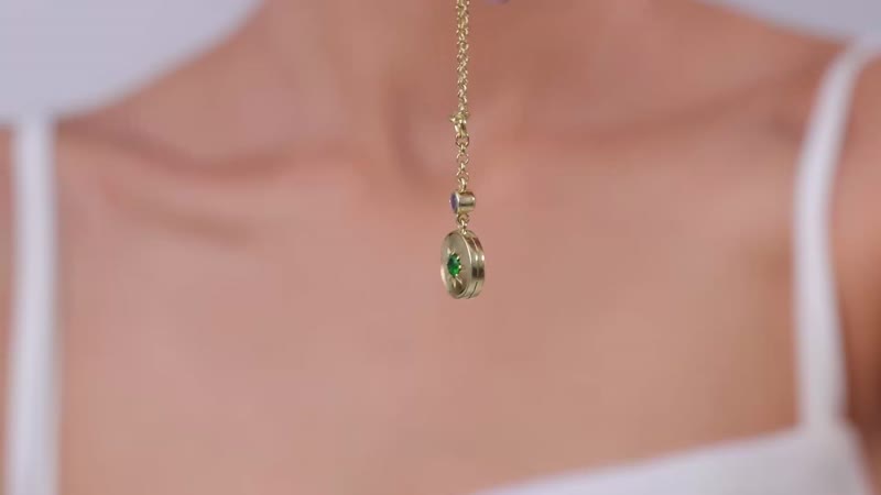 Chrome Diopside, Multi Gemstone Celesital Coin Necklace (18 Inches) in Vermeil YG Over Sterling Silver 0.50 ctw
