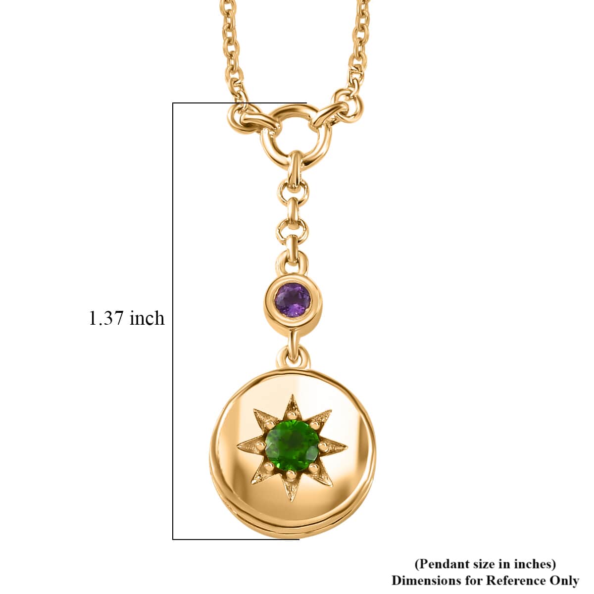 Chrome Diopside and Multi Gemstone Initial A Moon Celestial Medallion Coin Necklace 18-20 Inches in Vermeil Yellow Gold Over Sterling Silver 0.50 ctw image number 7