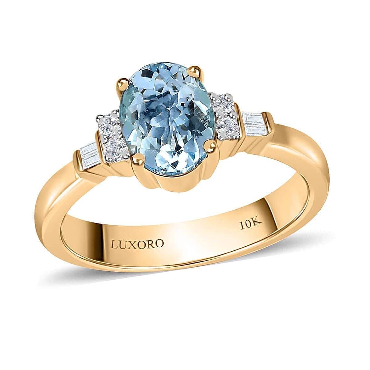 Luxoro Premium Santa Maria Aquamarine and G-H I3 Diamond 1.25 ctw Ring in 10K Yellow Gold (Size 9.5) image number 0