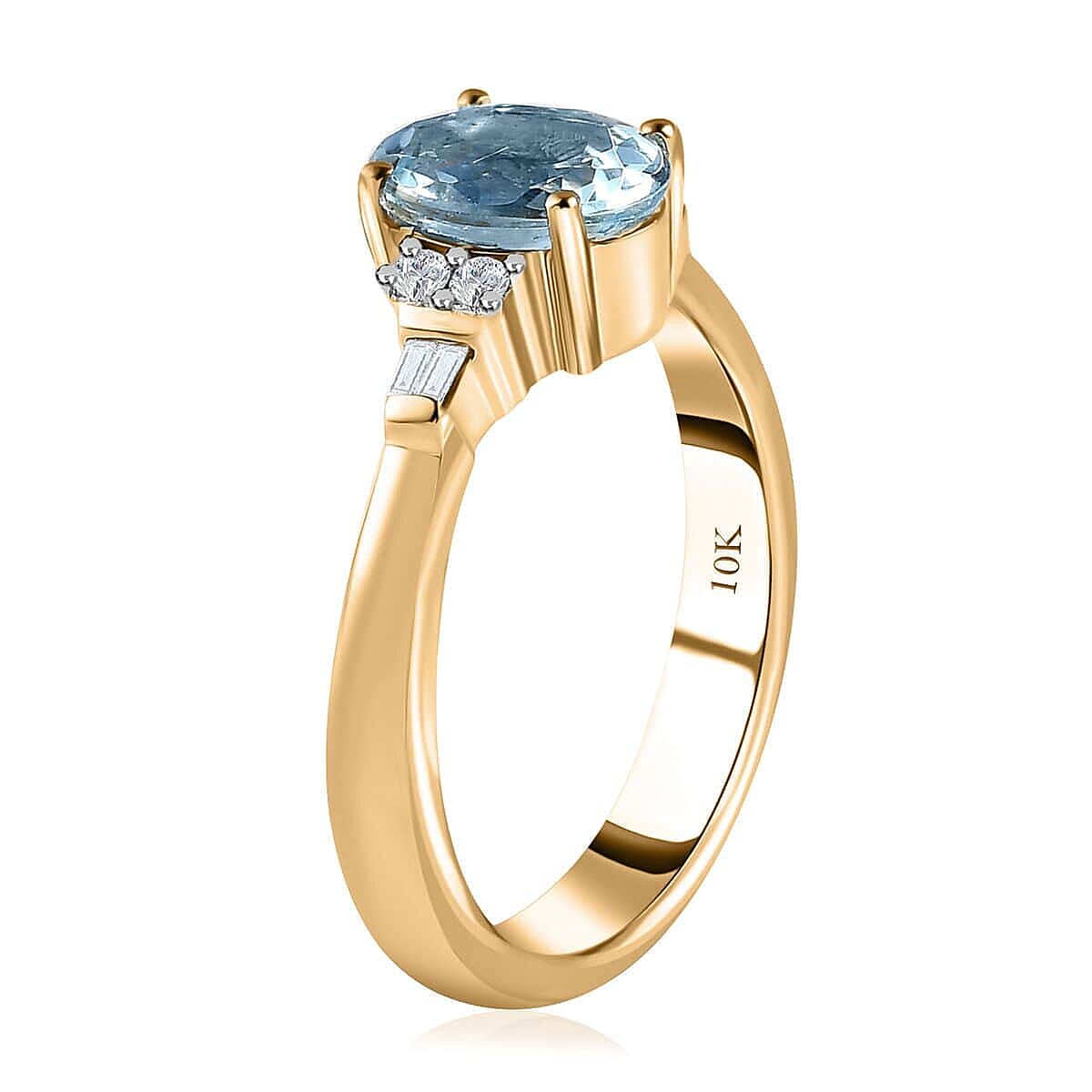 Luxoro Premium Santa Maria Aquamarine and G-H I3 Diamond 1.25 ctw Ring in 10K Yellow Gold (Size 9.5) image number 3