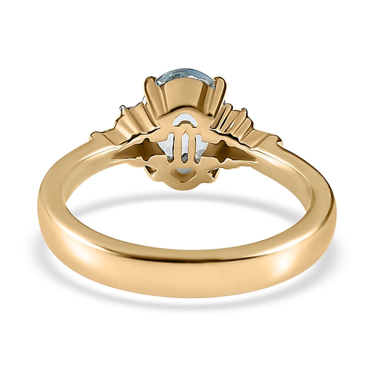 Luxoro Premium Santa Maria Aquamarine and G-H I3 Diamond 1.25 ctw Ring in 10K Yellow Gold (Size 9.5) image number 4
