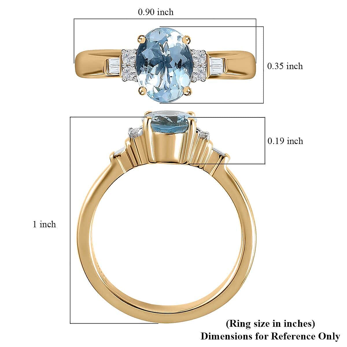 Luxoro Premium Santa Maria Aquamarine and G-H I3 Diamond 1.25 ctw Ring in 10K Yellow Gold (Size 9.5) image number 5