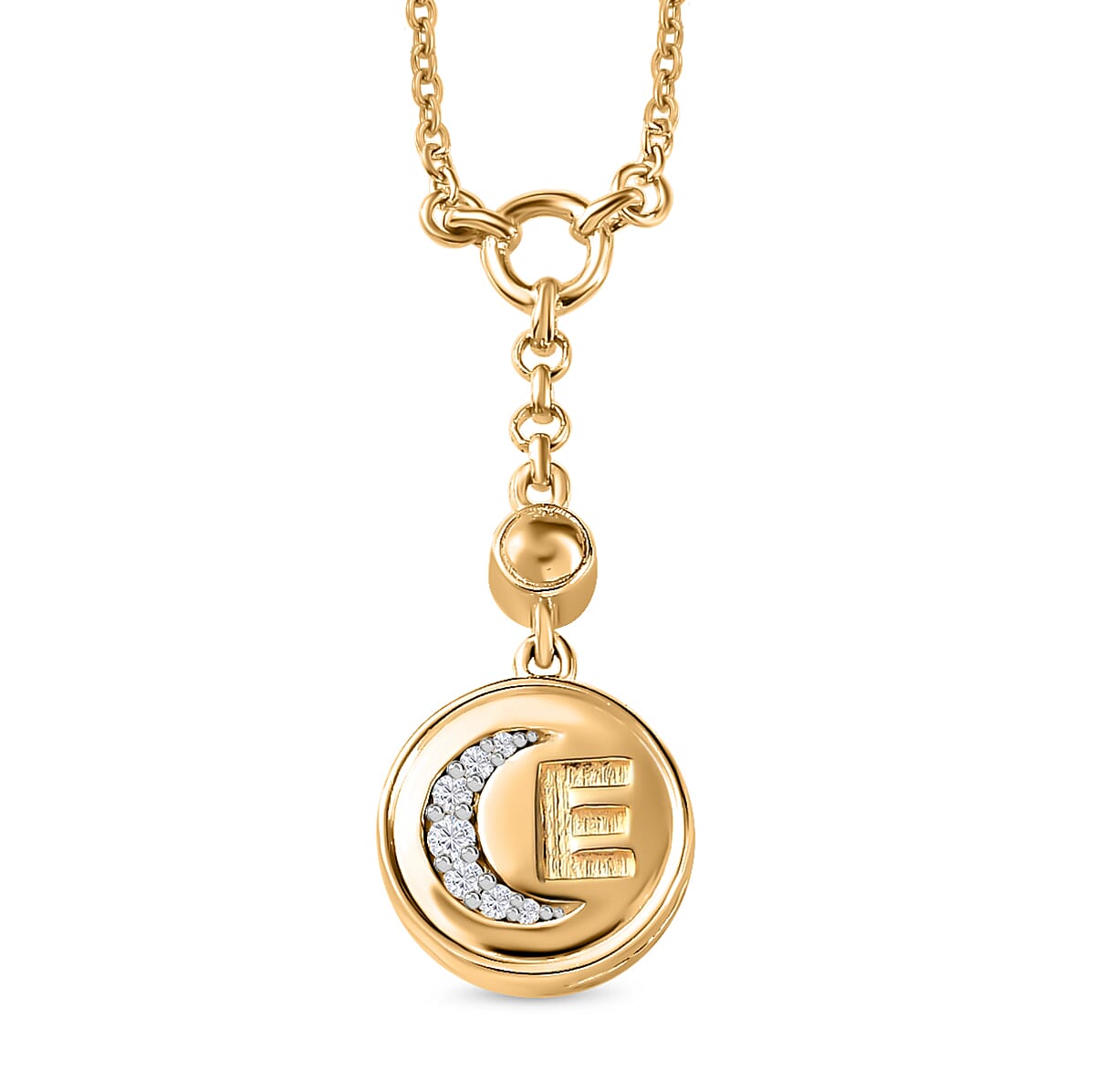 Chrome Diopside and Multi Gemstone Reversible Celesital E Initial Moon Coin Necklace 18 Inches in Vermeil Yellow Gold Over Sterling Silver 0.50 ctw image number 5