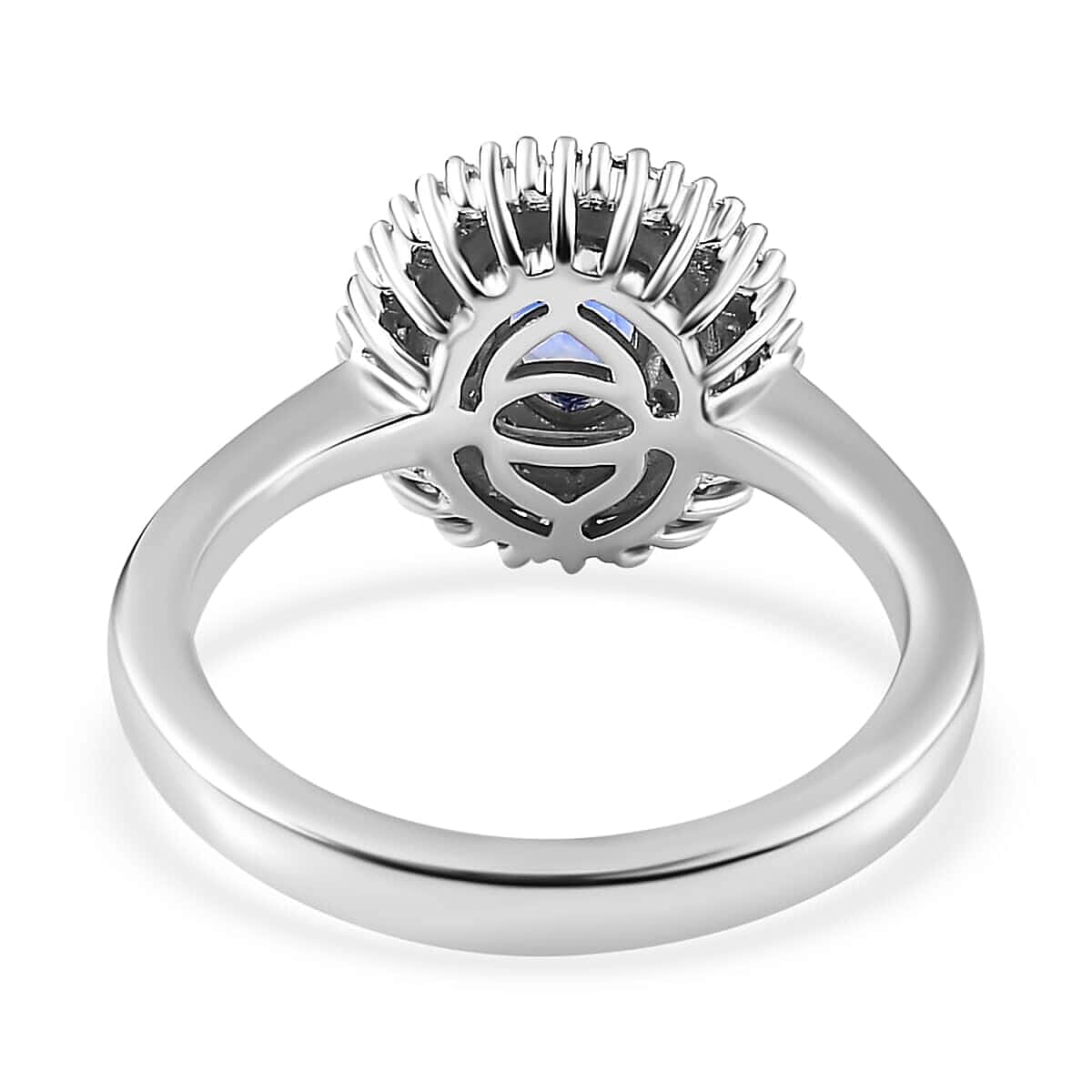 Luxoro 10K White Gold Premium Ceylon Blue Sapphire and Diamond Double Halo Ring (Size 5.5) 1.35 ctw image number 4