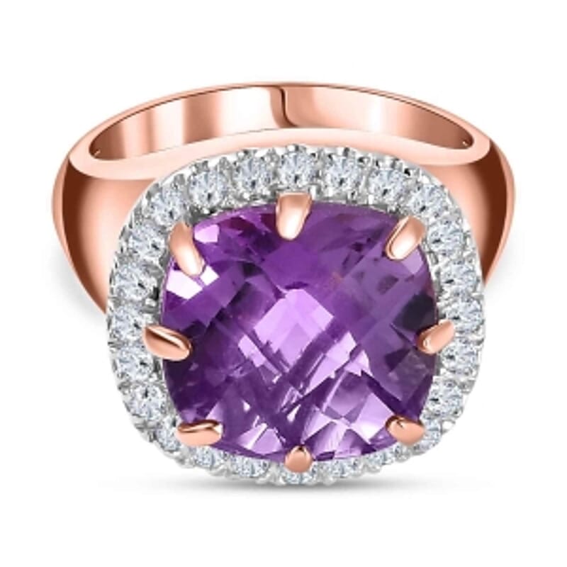 AAA Rose De France Amethyst and White Zircon 7.12 ctw Ring in Vermeil Rose Gold Over Sterling Silver (Size 11.5) (6.69 g)