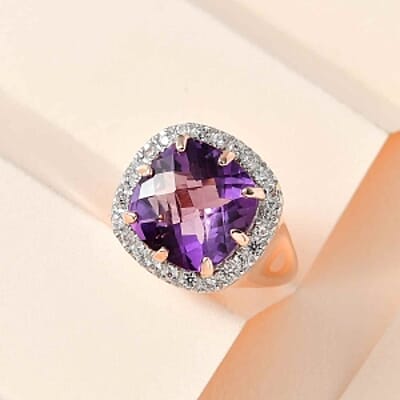 AAA Rose De France Amethyst and White Zircon 7.12 ctw Ring in Vermeil Rose Gold Over Sterling Silver (Size 11.5) (6.69 g)