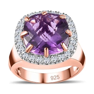 AAA Rose De France Amethyst and White Zircon 7.12 ctw Ring in Vermeil Rose Gold Over Sterling Silver (Size 11.5) (6.69 g)