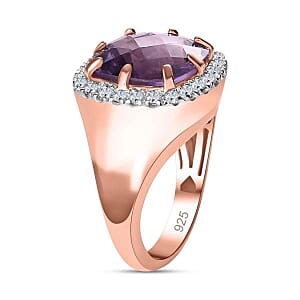 AAA Rose De France Amethyst and White Zircon 7.12 ctw Ring in Vermeil Rose Gold Over Sterling Silver (Size 11.5) (6.69 g)