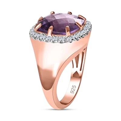AAA Rose De France Amethyst and White Zircon 7.12 ctw Ring in Vermeil Rose Gold Over Sterling Silver (Size 11.5) (6.69 g)