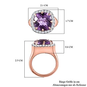 AAA Rose De France Amethyst and White Zircon 7.12 ctw Ring in Vermeil Rose Gold Over Sterling Silver (Size 11.5) (6.69 g)
