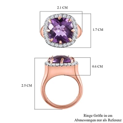 AAA Rose De France Amethyst and White Zircon 7.12 ctw Ring in Vermeil Rose Gold Over Sterling Silver (Size 11.5) (6.69 g)