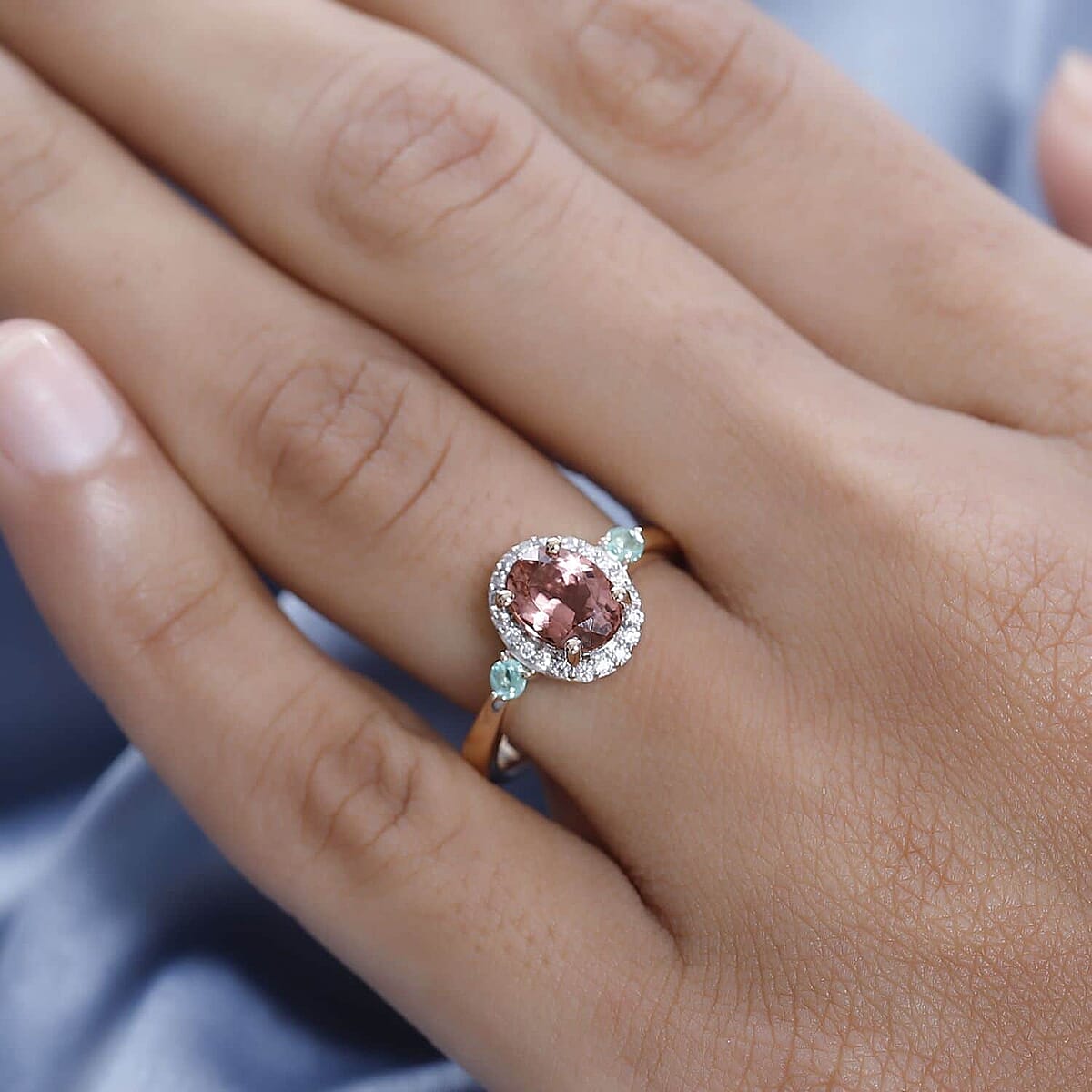 Luxoro AAA Blush Tourmaline and Multi Gemstone 1.55 ctw Halo Ring in 10K Rose Gold image number 2