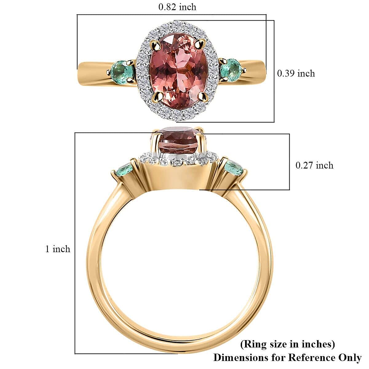 Luxoro AAA Blush Tourmaline and Multi Gemstone 1.55 ctw Halo Ring in 10K Rose Gold image number 5