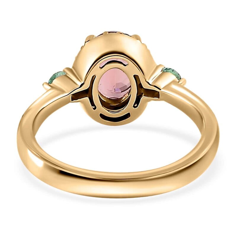Luxoro 10K Rose Gold AAA Blush Tourmaline and Multi Gemstone Halo Ring (Size 5.0) 1.55 ctw