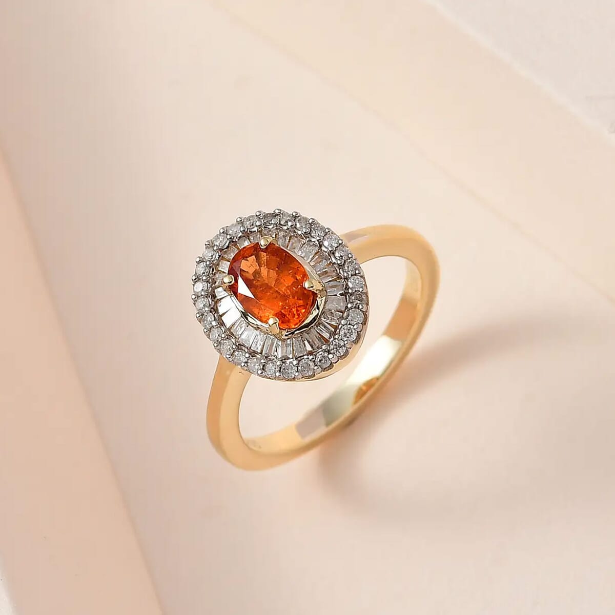Luxoro AAA Nigerian Spessartite Garnet and Diamond 1.55 ctw Double Halo Ring in 10K Yellow Gold (Size 10.5) image number 1