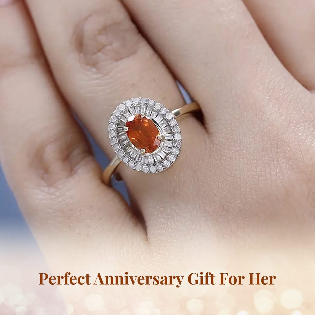 Luxoro AAA Nigerian Spessartite Garnet and Diamond 1.55 ctw Double Halo Ring in 10K Yellow Gold (Size 10.5) image number 4