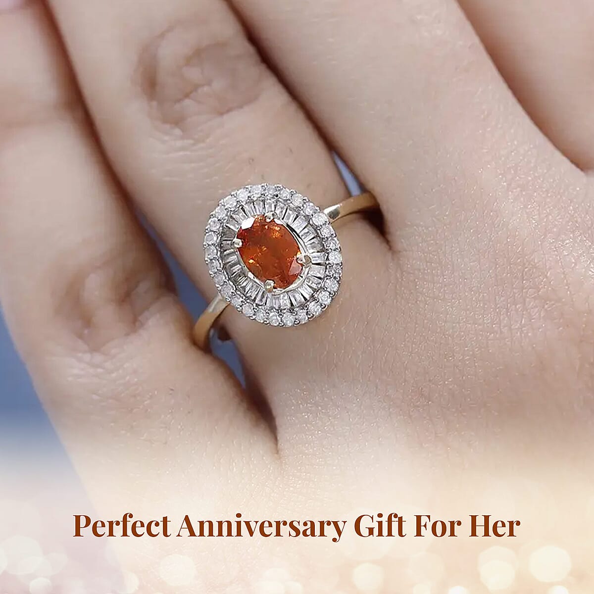 Luxoro AAA Nigerian Spessartite Garnet and Diamond 1.55 ctw Double Halo Ring in 10K Yellow Gold (Size 9.5) image number 4