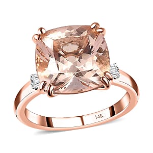 Luxoro AAA Marropino Morganite and G-H I2 Diamond 6.75 ctw Ring in 14K Rose Gold (Size 6.5)