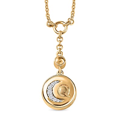Chrome Diopside and Multi Gemstone Reversible Celesital Initial Moon Coin Necklace 18 Inches in Vermeil Yellow Gold Over Sterling Silver 0.50 ctw