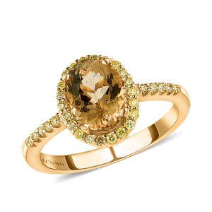 Luxoro 14K Yellow Gold Premium Golden Tanzanite and Natural Yellow Diamond I3 Halo Ring (Size 10.0) 2.25 ctw